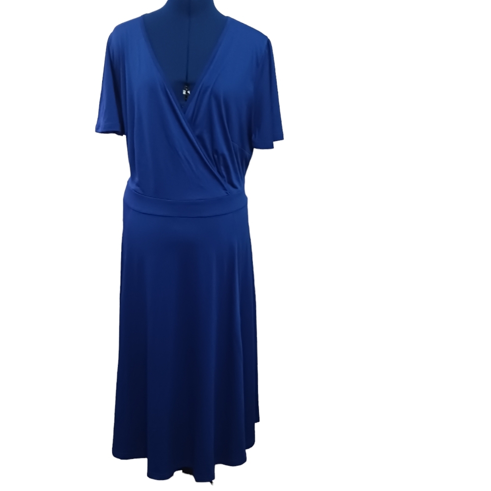 Heyson Dress BluePinup Tieback V Neck  Size 22 Midi  New Plus Size